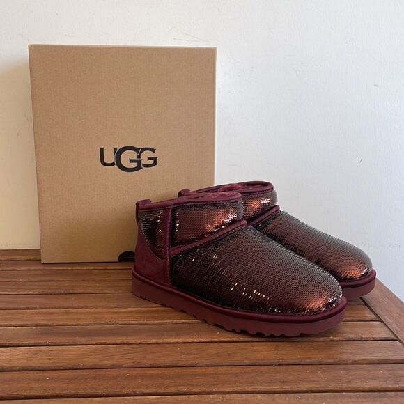 UGG Classic Ultra Mini Mirror Ball Sequins Boots Wild Grape US Women 7/UK 5/EU38 - Picture 3 of 15